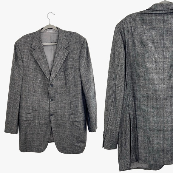 Brioni Bergdorf Goodman Men's Gray Plaid Silk Wool Blazer Jacket 46 L - Picture 1 of 13
